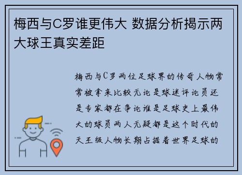 梅西与C罗谁更伟大 数据分析揭示两大球王真实差距