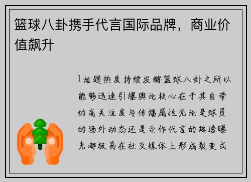篮球八卦携手代言国际品牌，商业价值飙升