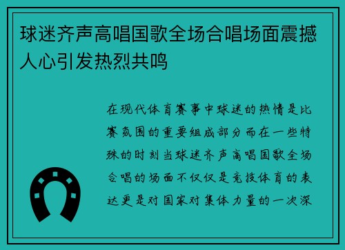 球迷齐声高唱国歌全场合唱场面震撼人心引发热烈共鸣